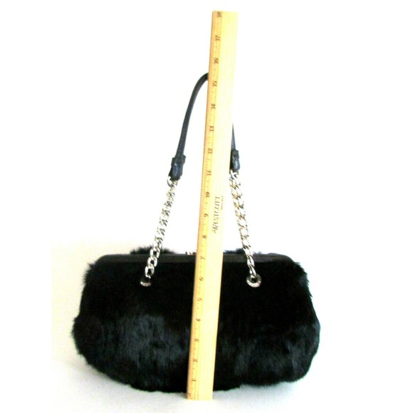 Women's Fur Bag's Designer Michael Kors Black Rabbit Fur Silver Tone Chain Strap - Picture 13 of 14